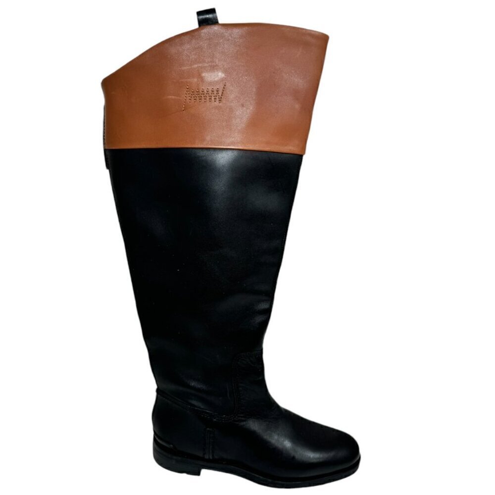 Franco Sarto Womens Meyer 2 Black Tan Equestrian Boots 5 Medium WIDE CALF New‎